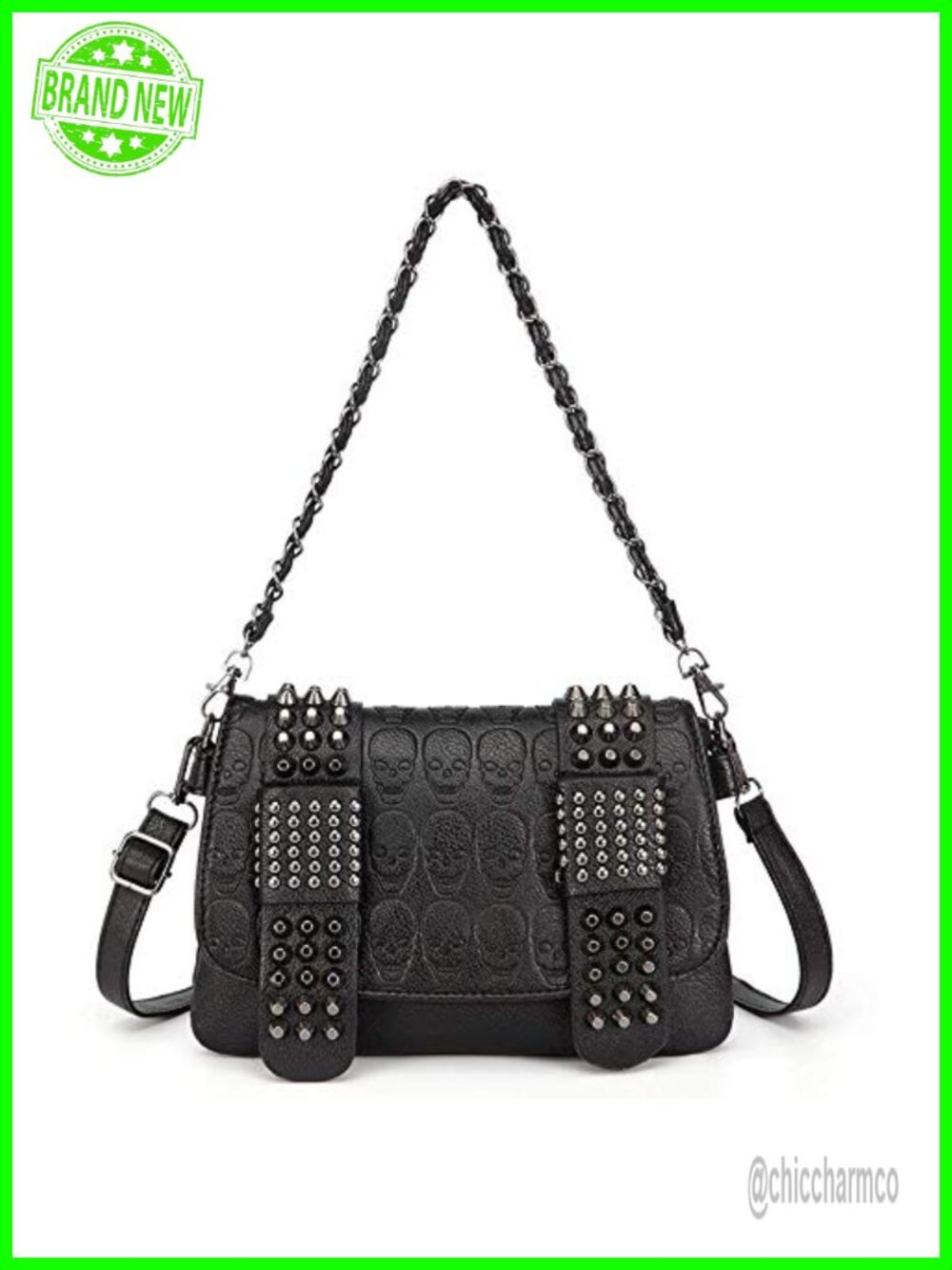 Women's PU Leather Skull Satchel Handbag Gothic Chain Shoulder Bag with